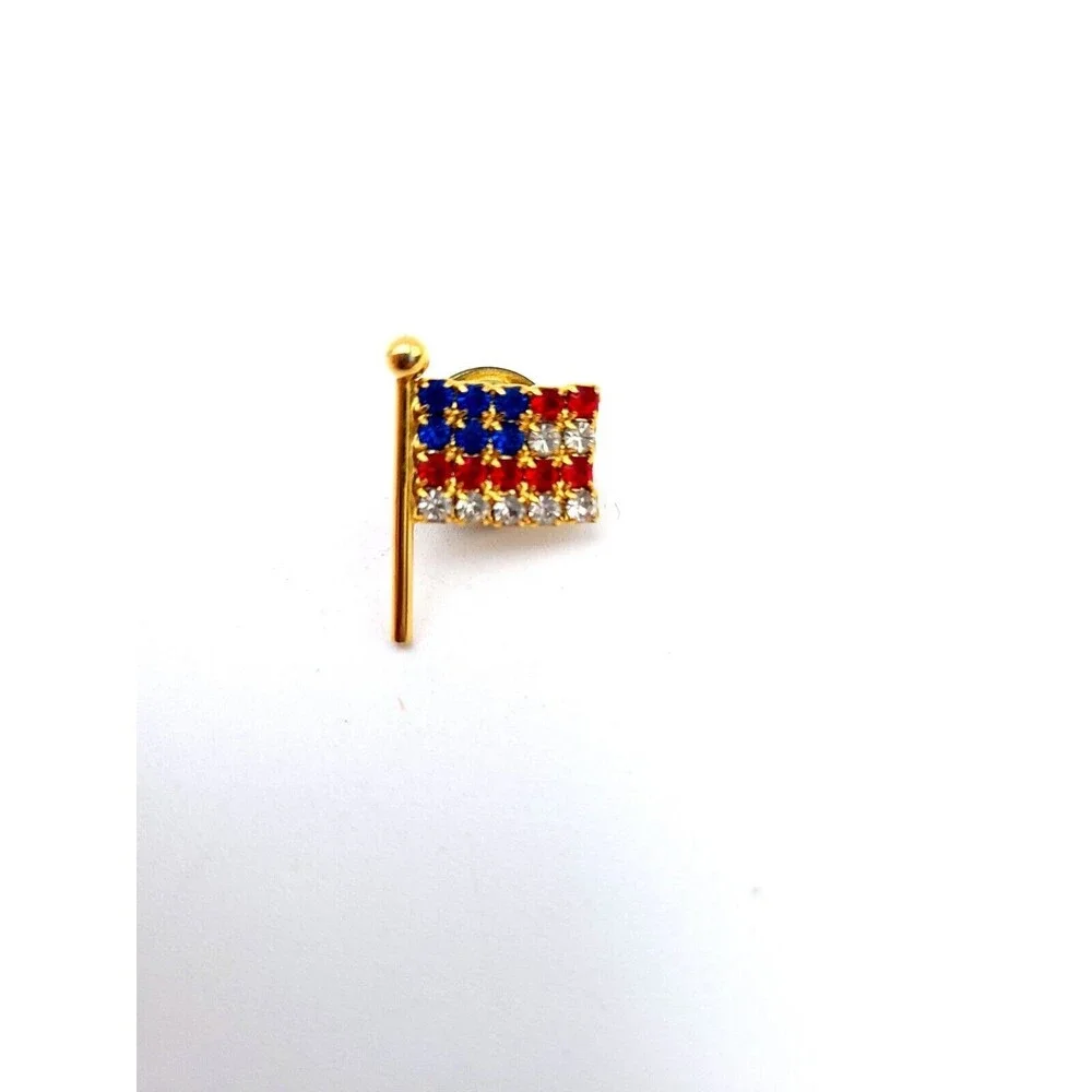 Vintage American Flag USA Brooches‎ Pins Lot of 6 Patriotic Triangle Rhinestones